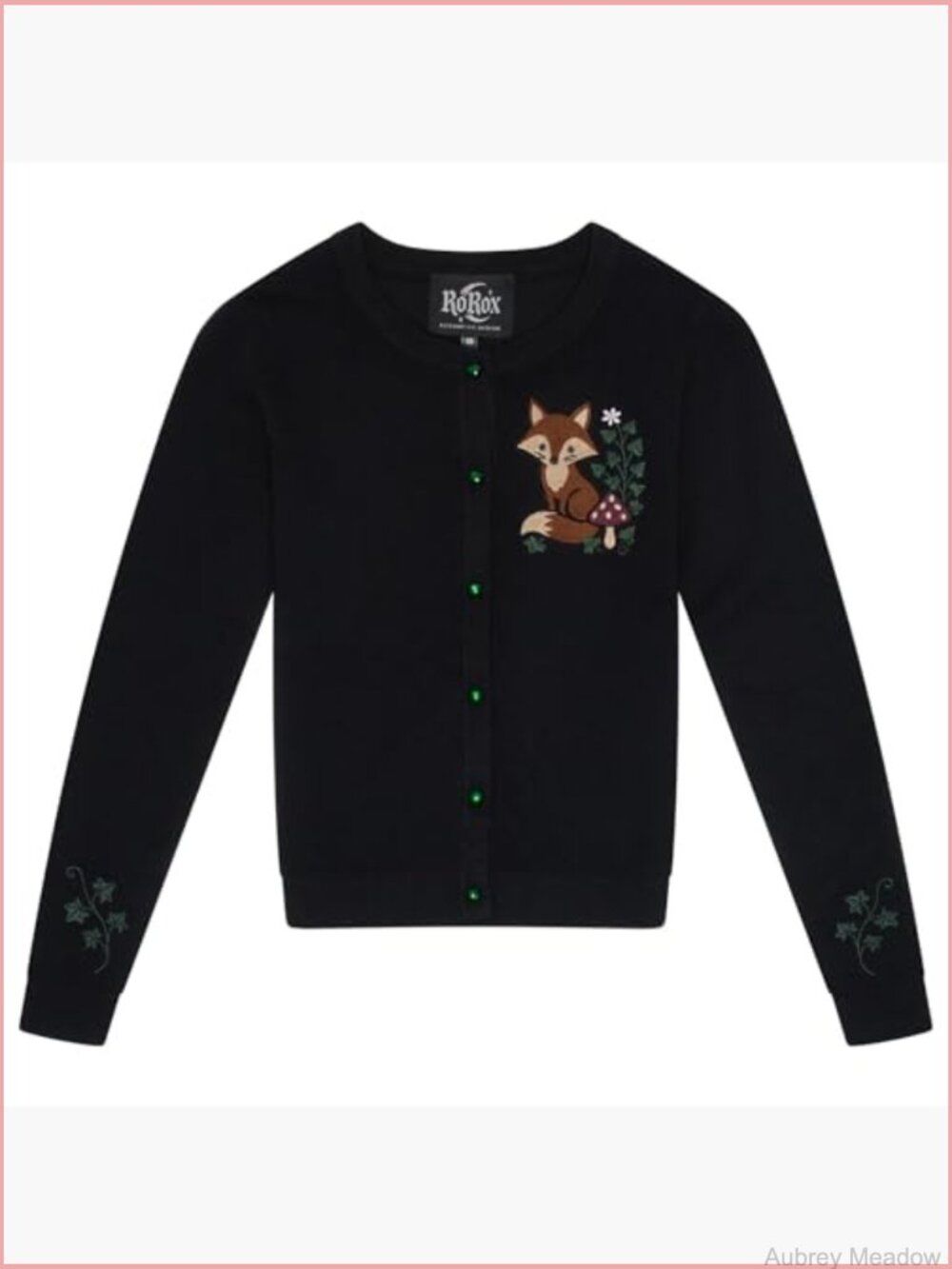 Embroidered Fox & Ivy Cardigan - Retro Woodland Knit Jumper, Button Front, Soft - Picture 3 of 7